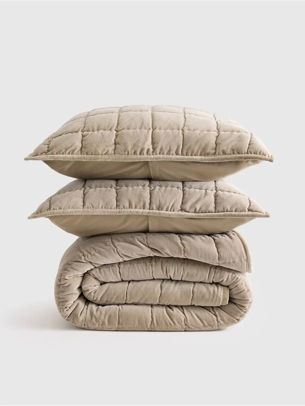 Quince Cotton Taupe Velvet Box Quilt Set - Retail $284
